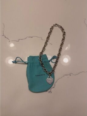Tiffany & Co. Sterling Silver Heart Tag Bracelet with Blue Pouch